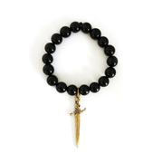 SHOP BKS RINGS | Classic Dagger Black Onyx Crystal Charm Bracelet | Black Rosary Necklace | Solid Sterling Silver Black Onyx Chain | Americana Mens Jewelry | Monochrome style | Street Style | Minimalism | Shop Rock and Roll Jewelry | Made in USA | Brooklyn Smithy | BKS Rings | @BrooklynSmithy | #ringtrue